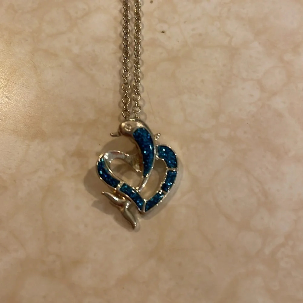 Dolphin Necklace, Silver Tone, New